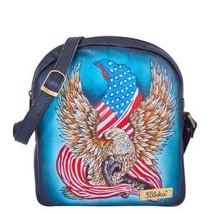 Hand-Painted Eagle Artwork Women's Genuine Leather Crossbody Sling Bag